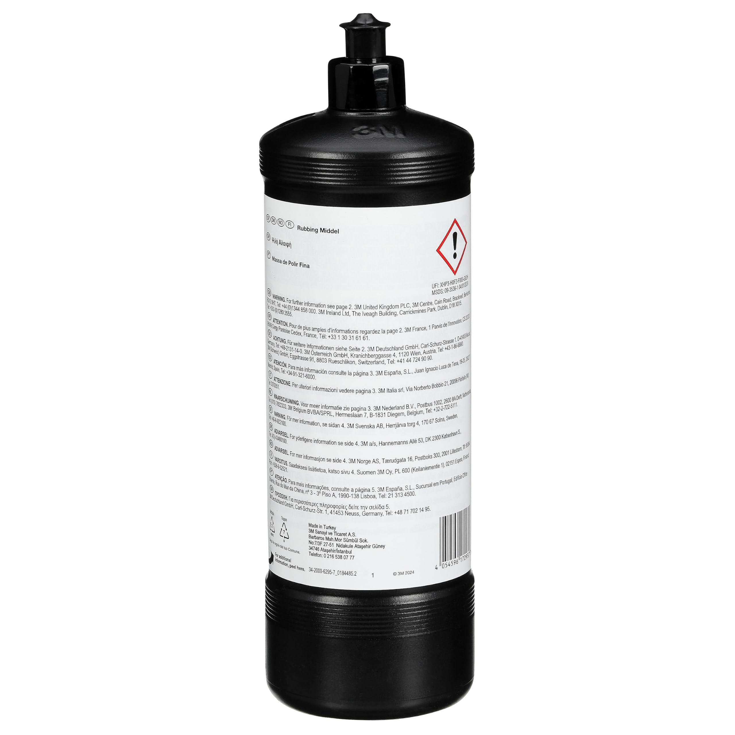 3M Feinschleifpaste Perfect-it III , Polierpaste zur Entfernung von feinen Lack-Kratzern im Automotive Bereich wie zum Beispiel die Beseitigung von Kratzern oder Schäden durch Autowaschanlagen, 1 L