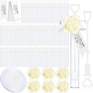 200 Set Wedding Bubble Wands Bulk Include Mini Heart Bubble Wand with Refill Flower Ribbon and Tags for Wedding Send Off Guests Anniversaries Party Favor (Cream White)