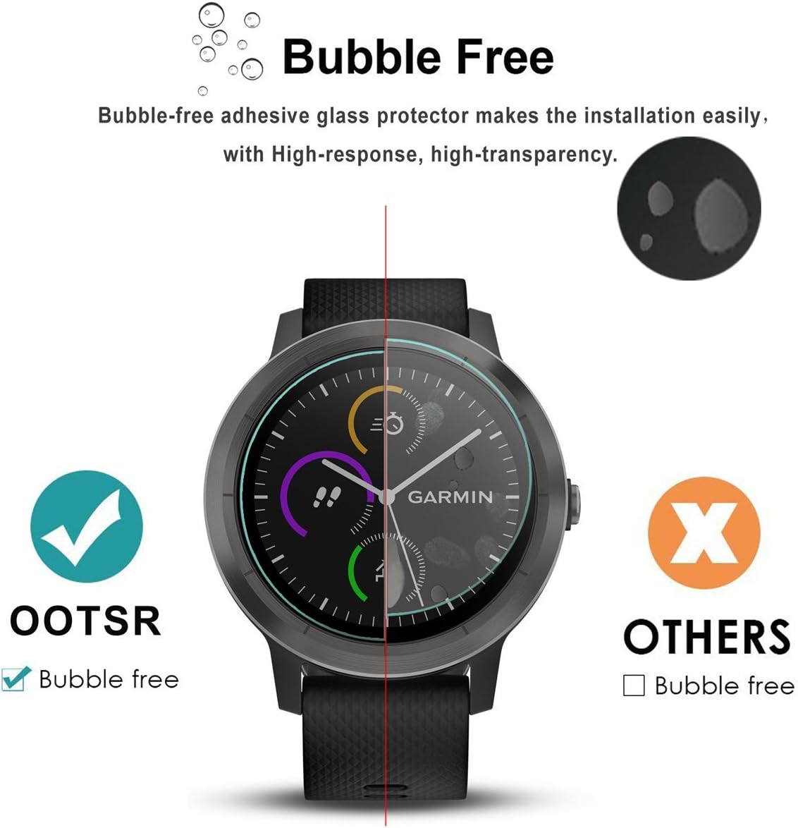 Screen Protector for Garmin Vivoactive 3, (3 Pack) Full Coverage Tempered Glass Screen Protector for Garmin Vivoactive 3 [2.5D Round Edge] [9H Hardness] [Crystal Clear] [Anti-Scratch] [No-Bubble]