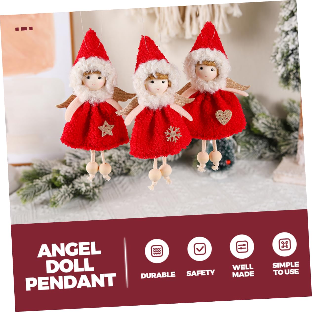 PRETYZOOM 4 Set Fascino Bambola Angelo Angeli Natalizi Angioletti Natalizi Arredamento Casa Fata Ornamento Dell'albero Di Natale Ornamento Da Appendere Per Natale Stoffa Rosso 3 Pezzi * 4