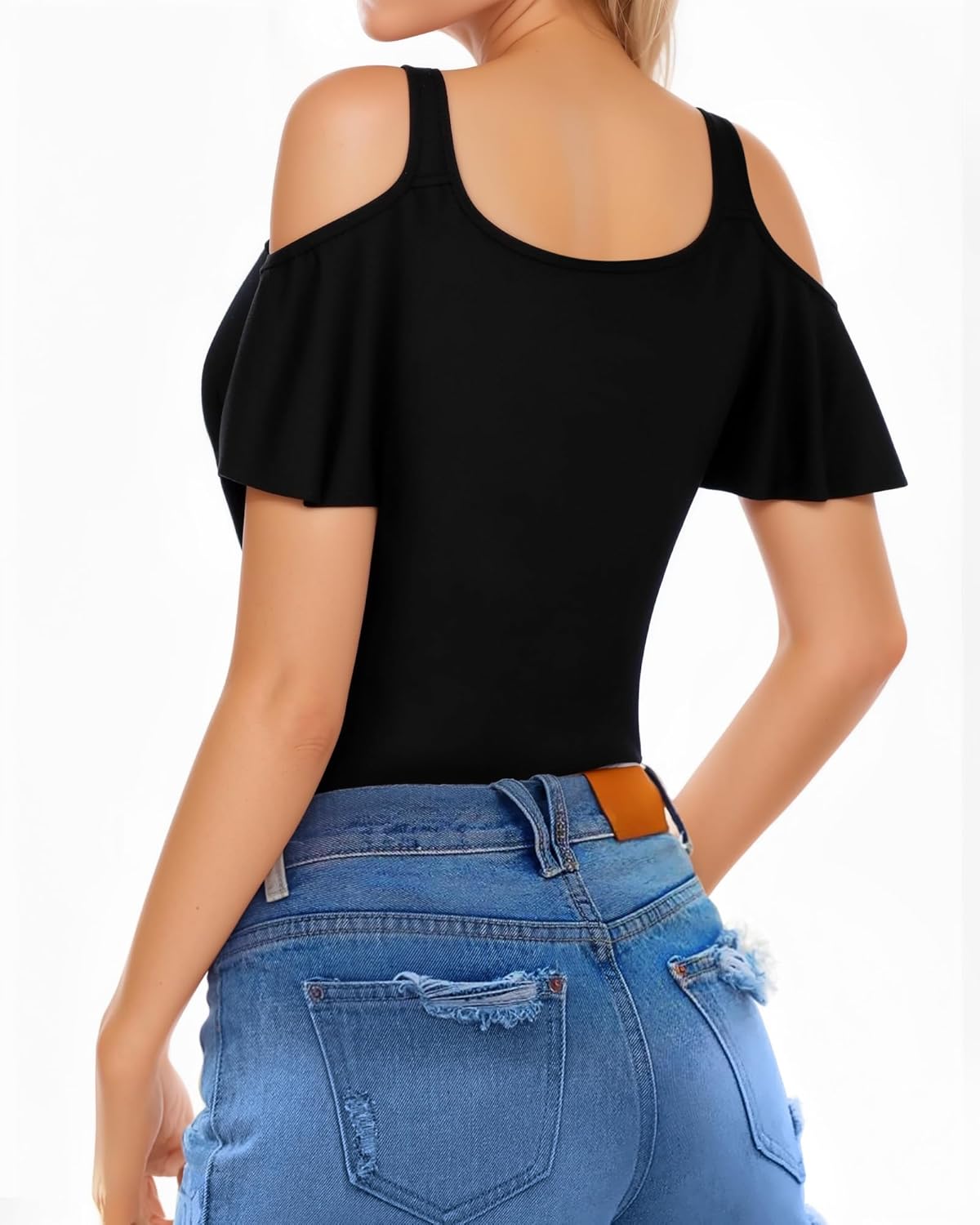 HERLOLLYCHIPS Sexy Tops for Women Cold Shoulder Deep V Neck Short Sleeve Slim Fit Summer Casual Tees T-Shirts - Image 3