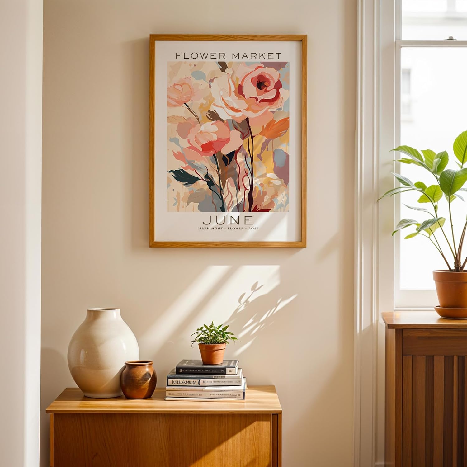 Birthday Gifts for Women, Flower Market June Birthday Wall Art Print, Birth Month Gift, Abstract Floral Poster for Bedroom, Bathroom, Living Room Decor (Unframed)