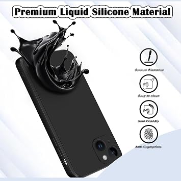 Silicone Case Designed for iPhone 14 Case, Ultra Slim Shockproof Protective Liquid Silicone Phone Case with Soft Anti-Scratch Microfiber Lining,6.1 inch, Black