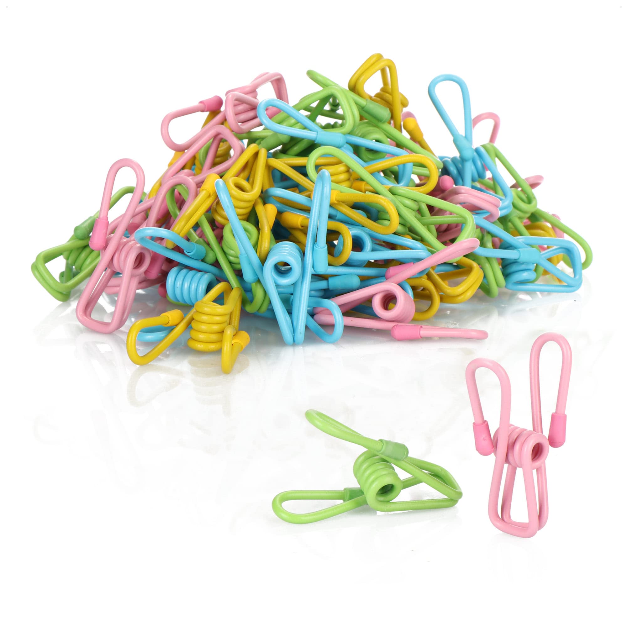 Com-Four Colored Clips - 050 Pieces Com-Four® 50X Metal Clothes Pegs - Durable Towel Clips In Bright Colors - Beach Towel Clips - Pegs For Washing Line (Colored Clips - 050 Pieces)