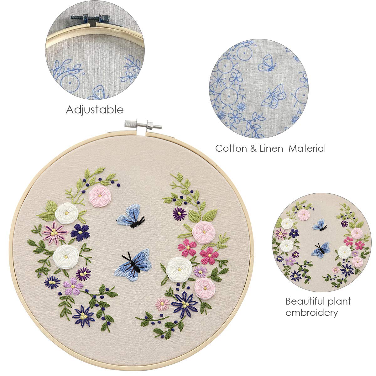 Kit Ricamo Per Principianti - 4 Set Completi Con Telai, Fili E Istruzioni - Motivi Floreali E Farfalle - Foto 3