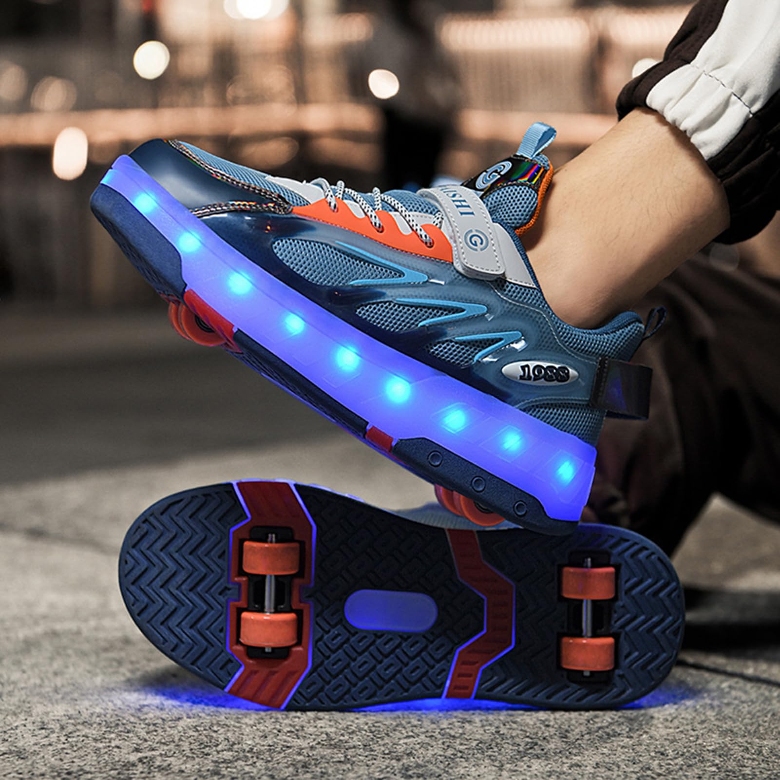 LED-Light Kids Roller Skate Shoes 2-in-1 Skate Shoes & Sneakers Shoes with 4 Wheels for Boys Girls Men and Women, Outdoor Sport Running Sneaker