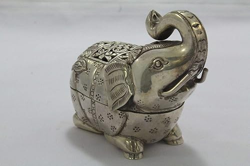 Miniatura 1 de Caja de baratija de plata aleada tradicional hecha a mano con figura de elefante 9.10 oz
