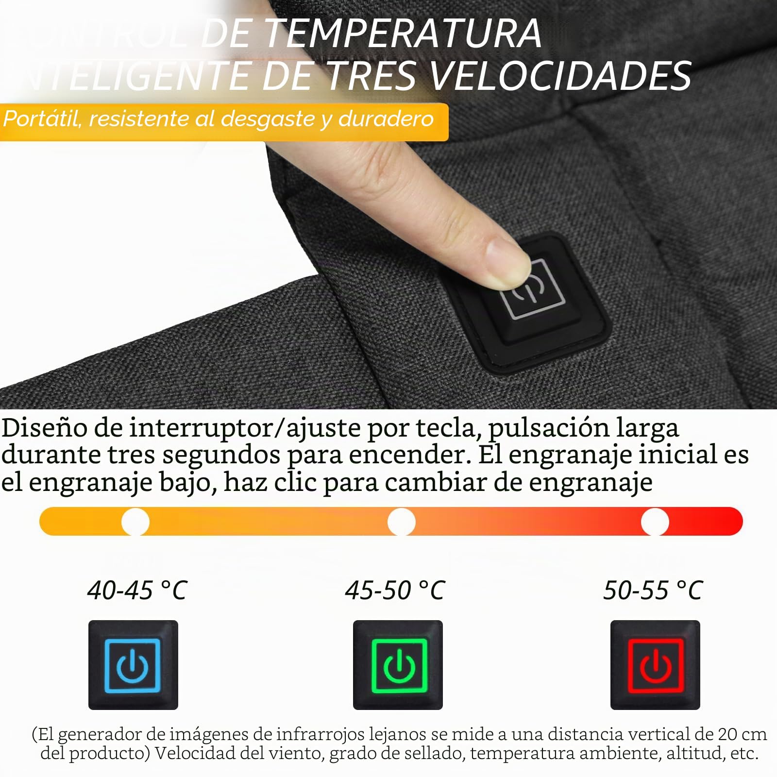 Cojín térmico para asiento de estadio, inalámbrico, recargable, batería USB de 149 F, almohadilla térmica portátil para acampar al aire libre, pesca, 3 ajustes de calor (banco de energía no incluido)