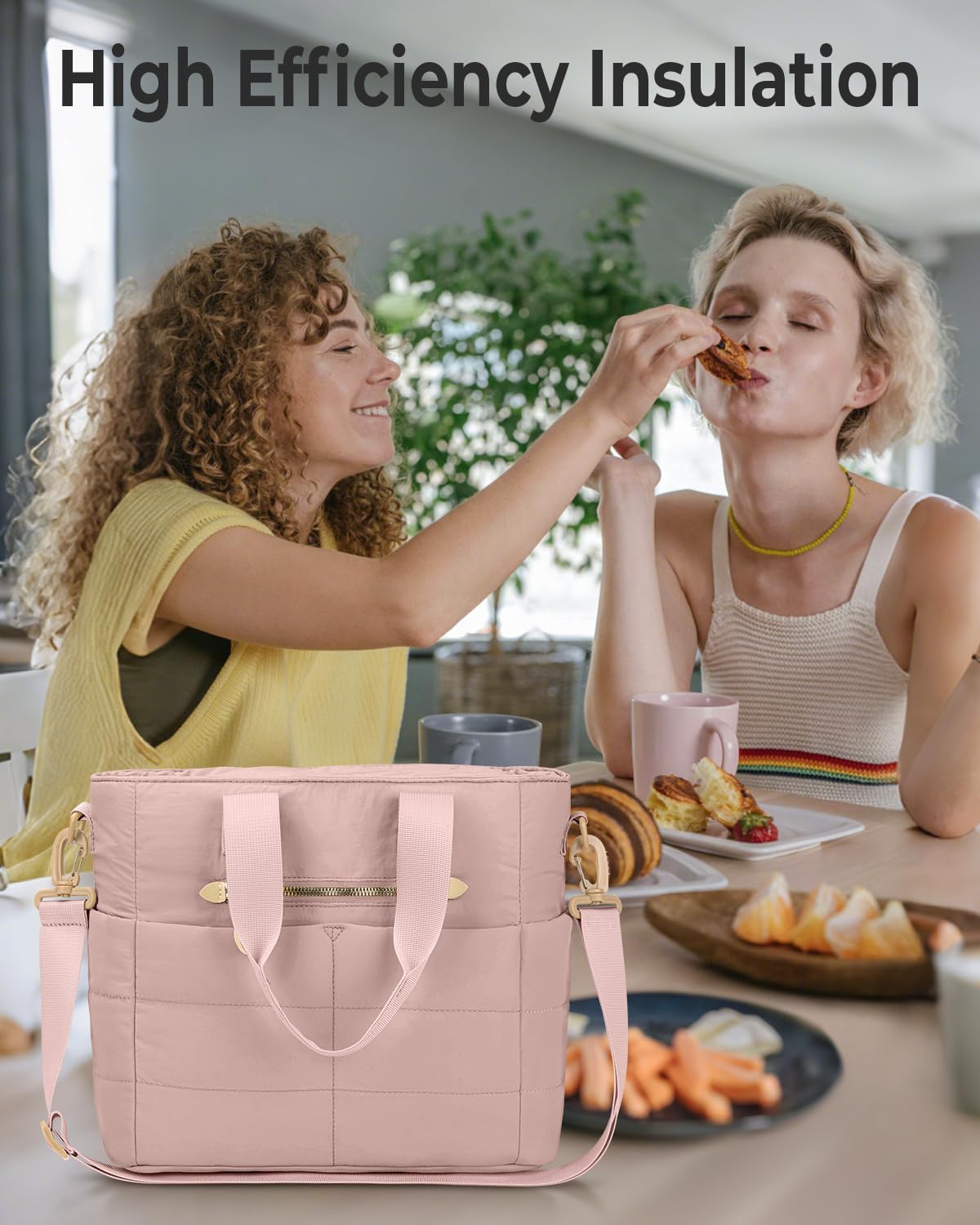 Tuwubi Women Lunch Bags for Work,Large Insulated Lunch Box with Pockets,Lunch Tote Bag for Office,School and Picnic (Pink)