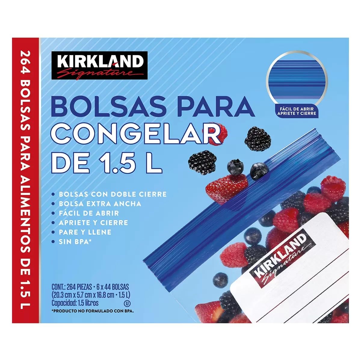Kirkland Signature Freezer Quart Plus Food Bags Double Zipper, 264