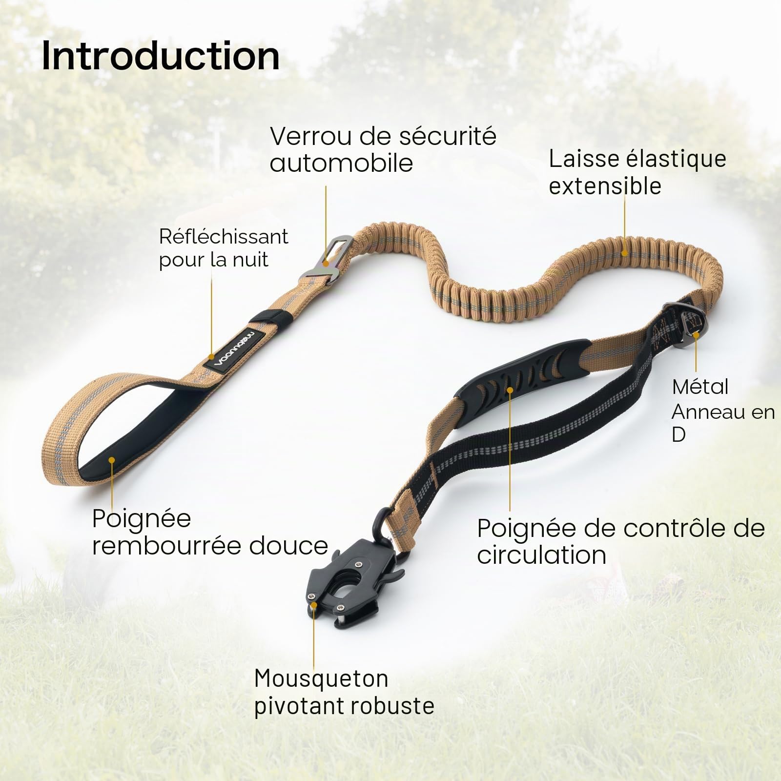 Laisse Tactique Robuste pour Chien avec Mousqueton à dégagement Rapide et Fils hautement réfléchissants, 1,2 à 1,8 m pour Chiens de Taille Moyenne et Grande(Marron et Noir)
