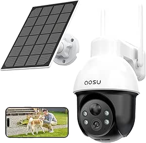 AOSU Solar Security Camera Wireless Outdoor, 3K/5MP WiFi Camera Surveillance Exterieur for Home Security, Panoramic PTZ, Auto Tracking, Human/Vehicle Detection, Night Vision, Spotlights, 2-Way Talk asin的图片
