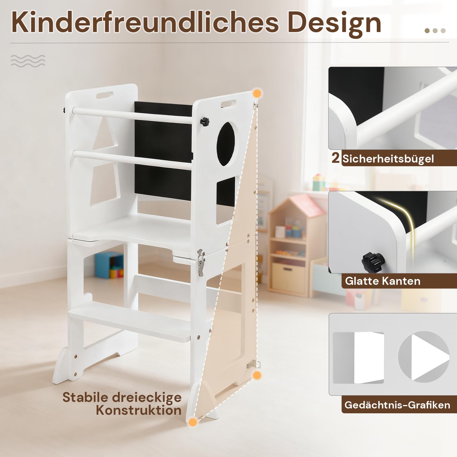 LEADZM Lernturm ab 1 Jahr，Lernturm Klappbar，Montessori Spielzeug ab 1 Küche | Jahr，Learning Tower，für Tisch Bad(Weiß