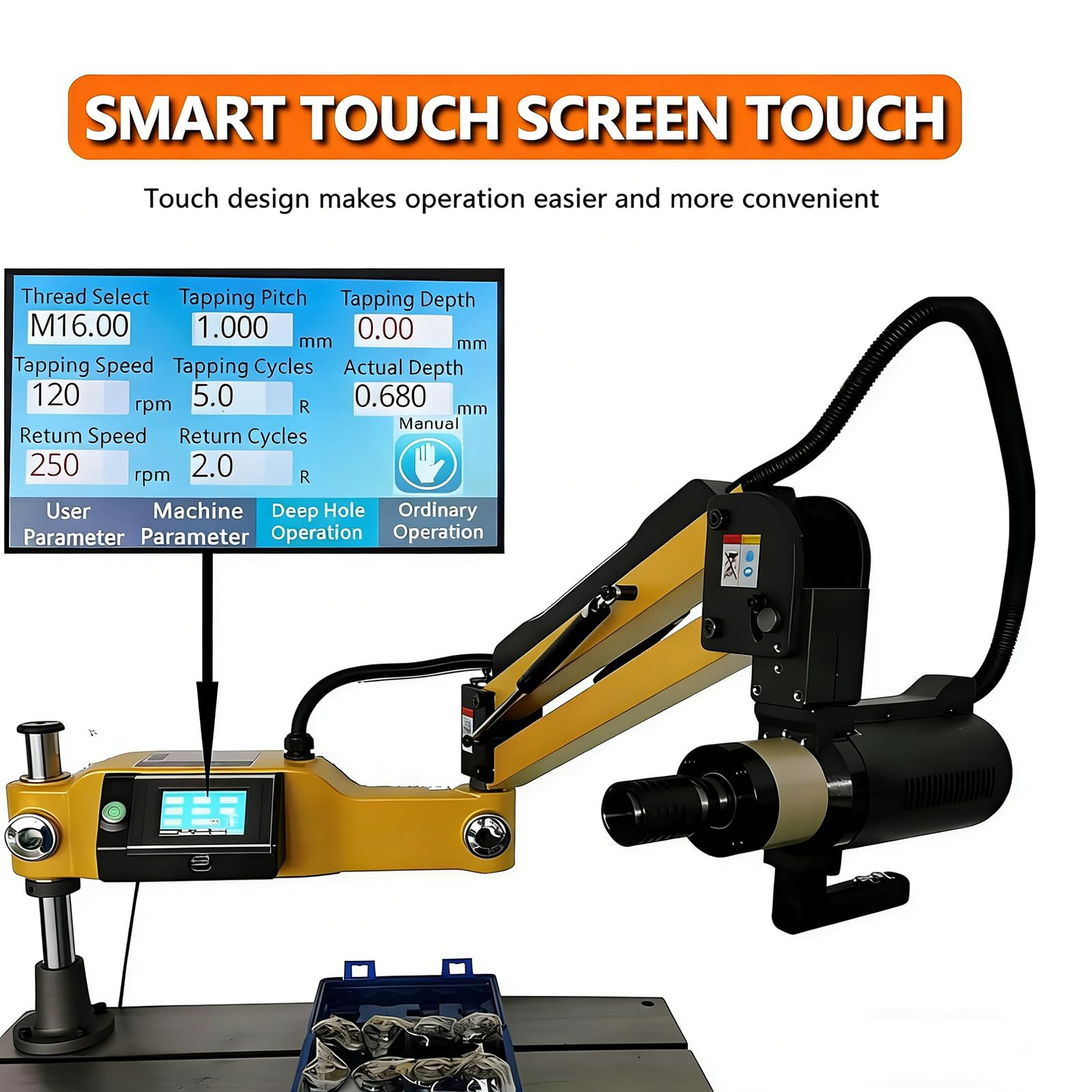 Máquina Roscado Eléctrica 600 W, Herramienta Roscado Alto Torque M3-M16, Máquina Roscado Y Taladrado EléctricaCon 8 Pinzas, Máquina Roscado Multidireccional Con Pantalla Táctil Inteligente
