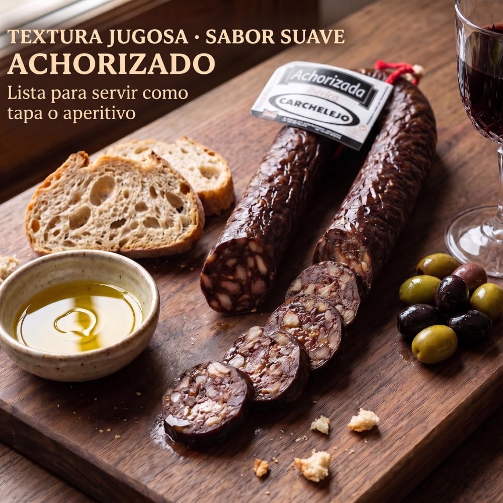 Morcilla Ibérica Achorizada 350g – Achorizada Ibérica Tradicional de Jaén con Cerdo Ibérico y Pimentón – Embutido Curado Sin Gluten – Pieza en Herradura – Ideal Tapas, Plancha y Guisos