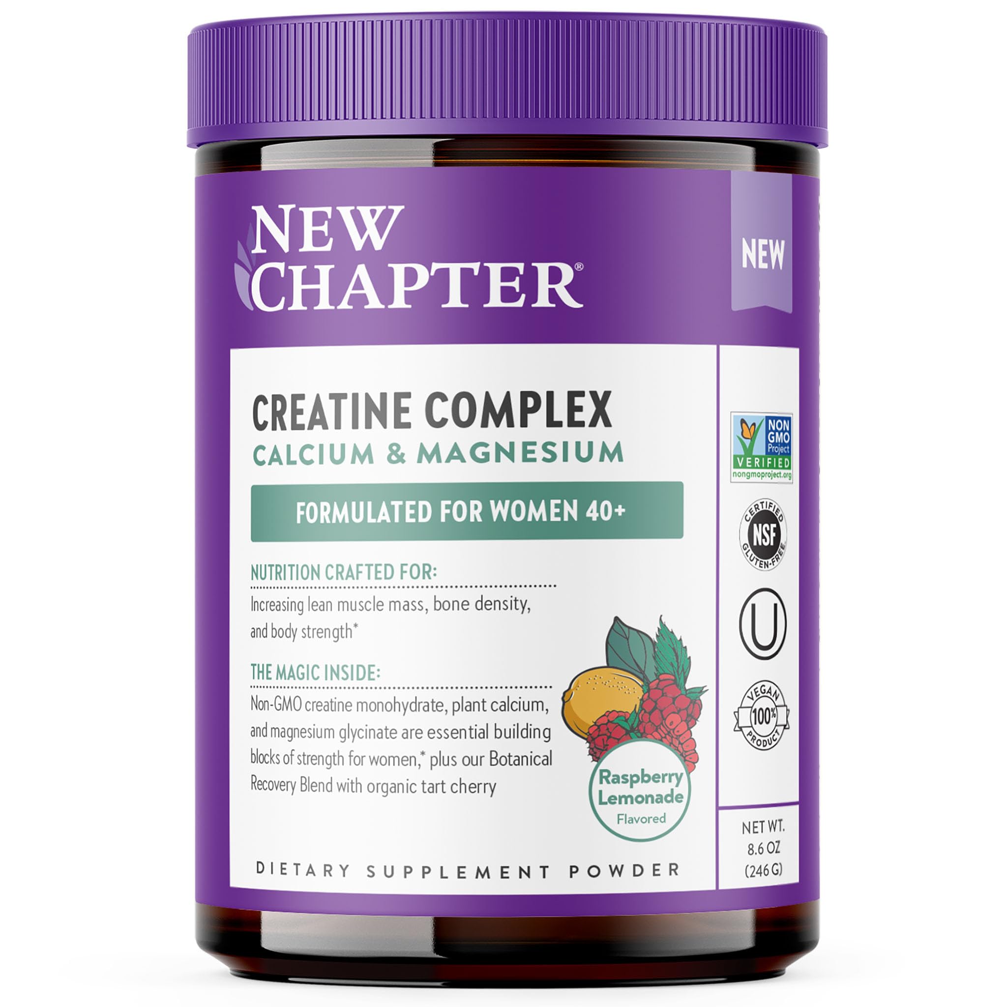 New Chapter Creatine Monohydrate Powder Supplement - Clinically Proven Strength Support* - Creatine for Women 40+ - Magnesium Glycinate for Muscle Recovery, Calcium for Bones + Tart Cherry, 246g