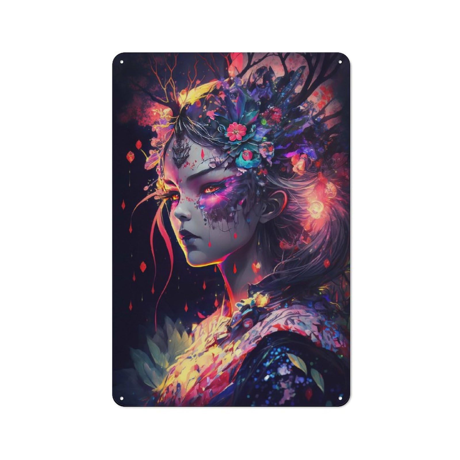 Tin Sign 30x20cm with Oiran Manga Girl V1 for Hallway Wall, Retro Decor, Suited to Hallway Decor Lovers