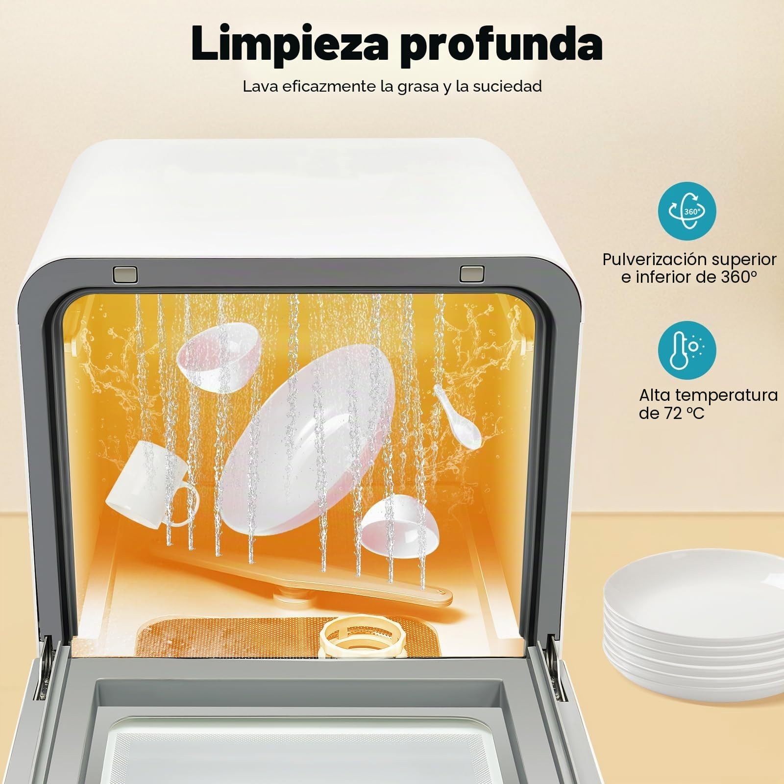 Mini lavavajillas de mesa, utilizable con o sin conexión de agua, con depósito de agua de 5 l y 4 programas, para apartamentos, camping, autocaravanas y dormitorios