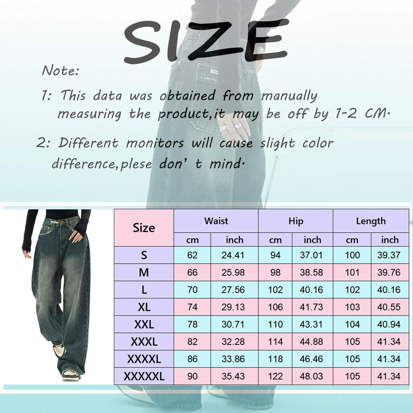 Pantalones De Mezclilla De Talle Alto De Moda Bolsillos De Calle Alta Pantalones De Mezclilla De Pierna Ancha Pantalones Vaqueros Holgados De Mujer-Azul-XXXL