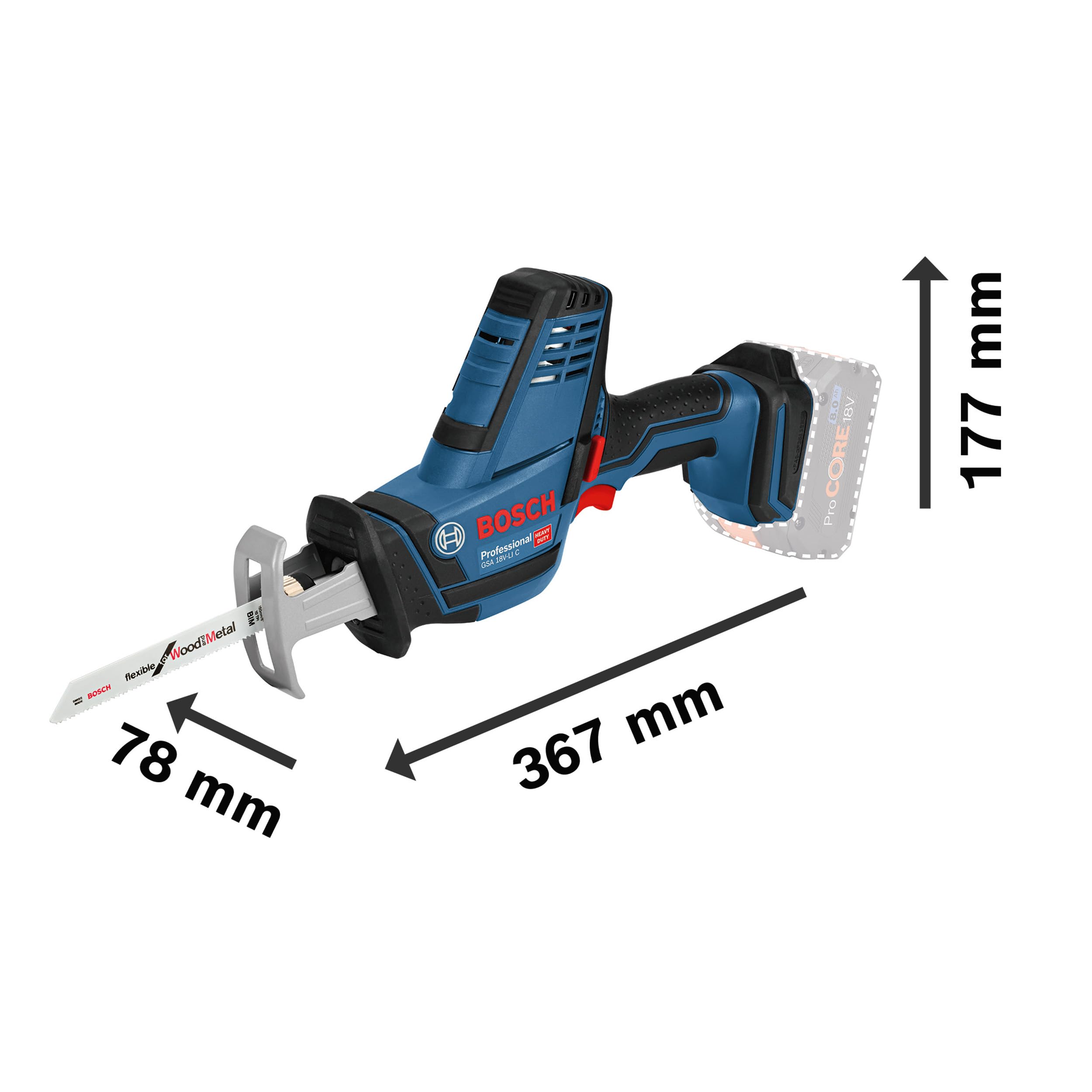 Bosch Professional 18V System scie sabre sans-fil GSA 18 V-LI (avec 2 lames de scie sabre (bois/métal), L-BOXX)