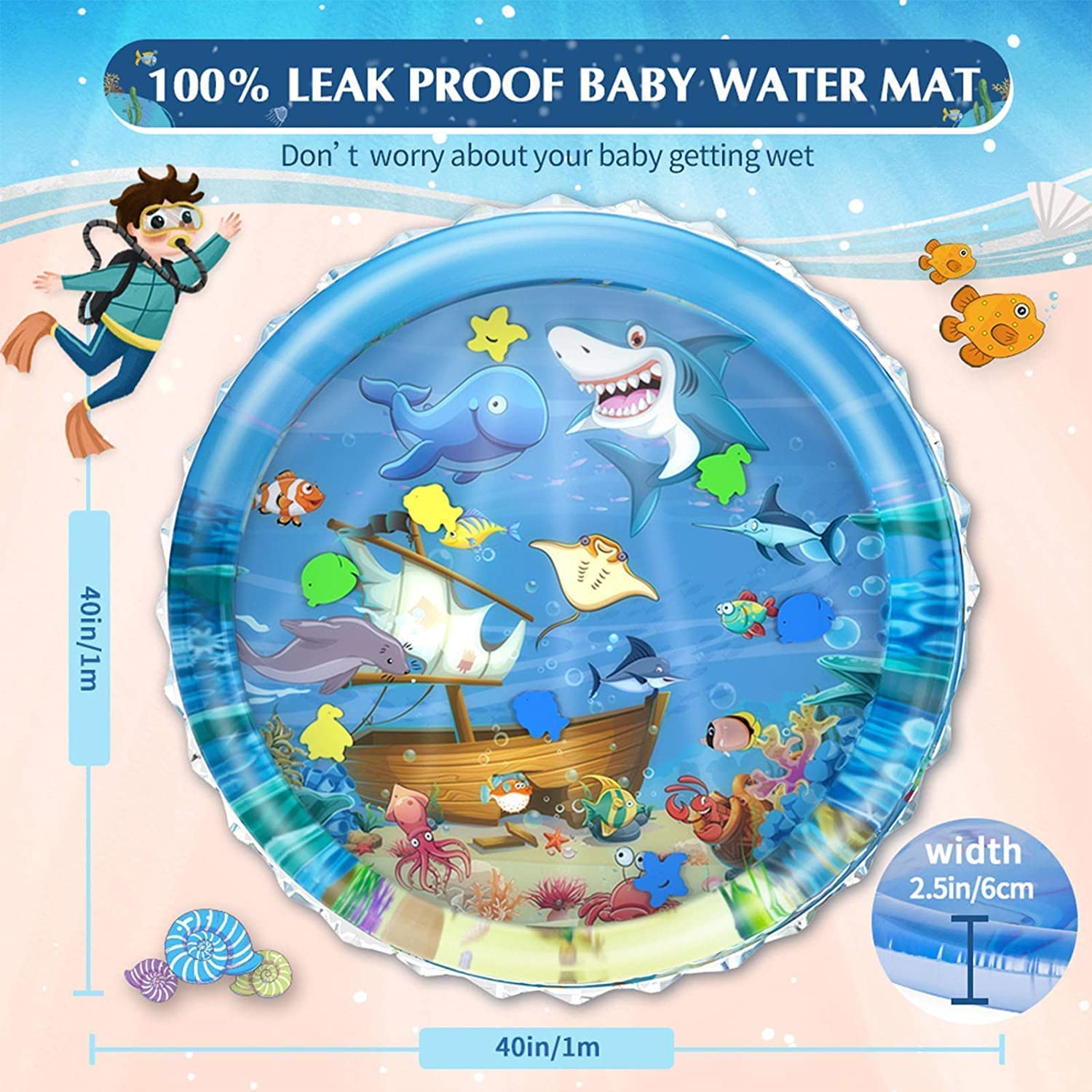 DME SALES Infant Toy Gift Activity Play Mat,Baby Infant Toddlers Inflatable Water Play Floor Mat Children Growth Activity Tool Baby Water Mat Toy For Baby Round Mat (40 X 40 X 2.5 Inches) - Multicolor 1