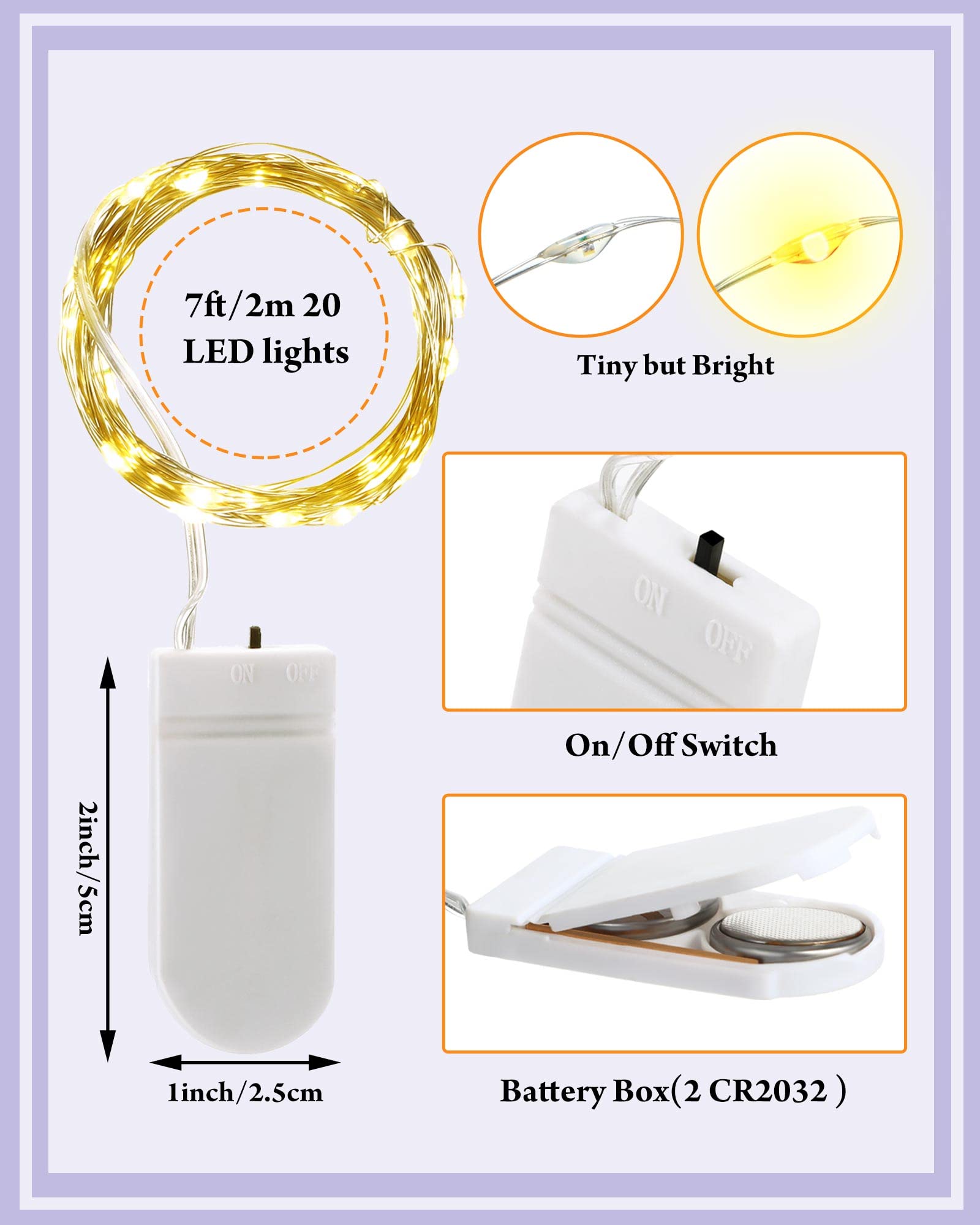 Lot de 50 guirlandes lumineuses à LED à piles - 2,1 m - 20 LED - Étanche - Pour décoration de mariage, chambre à coucher - Couleur vive