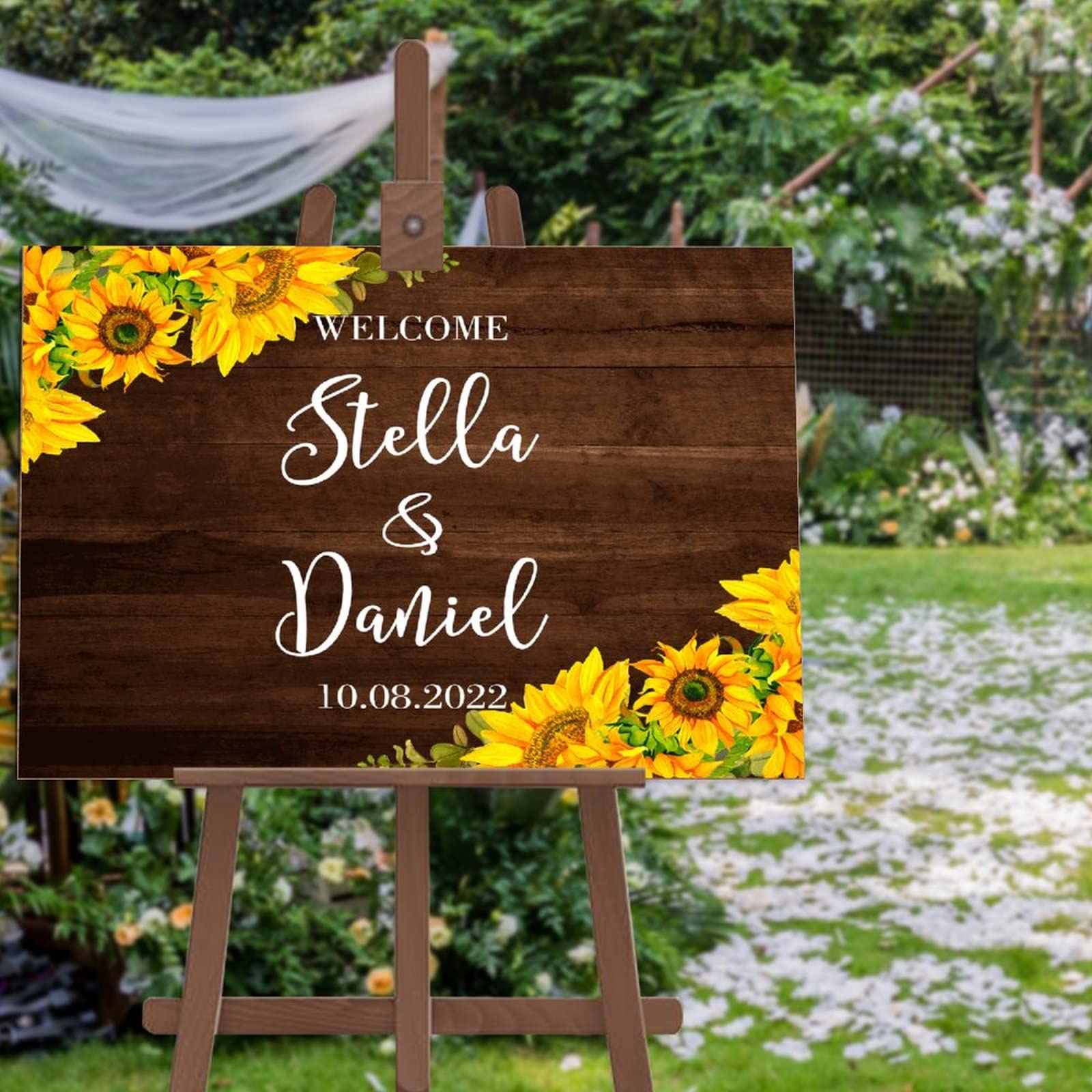 Panneau de bienvenue en bois cadeau de mariage personnalisé avec nom des mariés