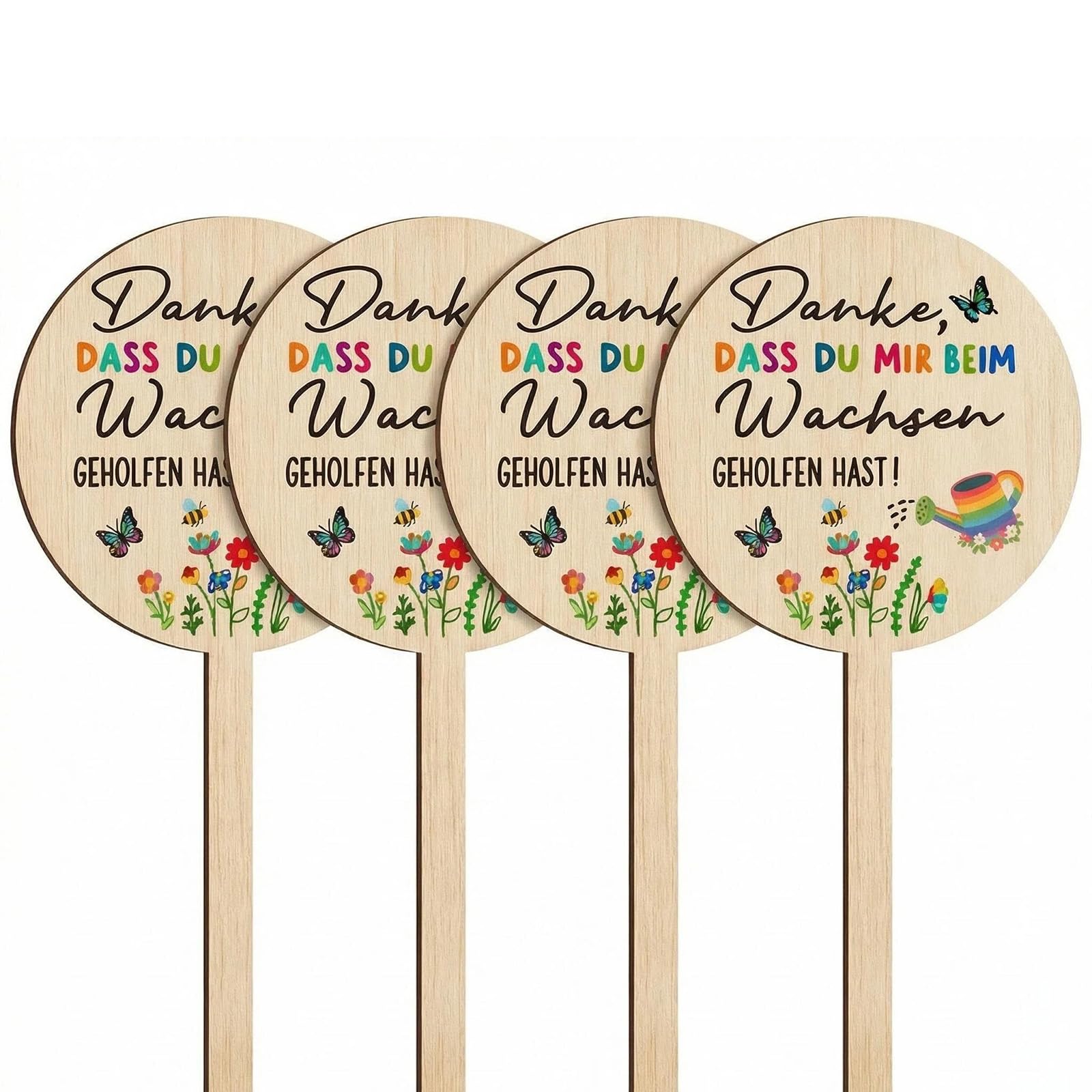Abschiedsgeschenk Erzieherin Geschenk,4 Stücke Holz Blumenstecker Erzieher Abschiedsgeschenk,Holzstecker Blumentopf Holzschild Danke Dass Du Mir Beim Wachsen Geholfen Hast Danke Geschenke (Gelb)