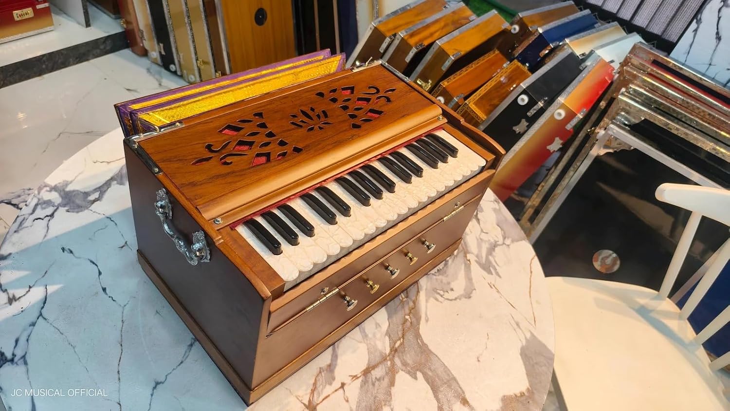 NamasteHimalayas Premium 2- Reed Mini Harmonium – Wooden Matte Finish Standing Body (Non-Folding) Model 2.5-Octave Professional Model with Soothing Sound