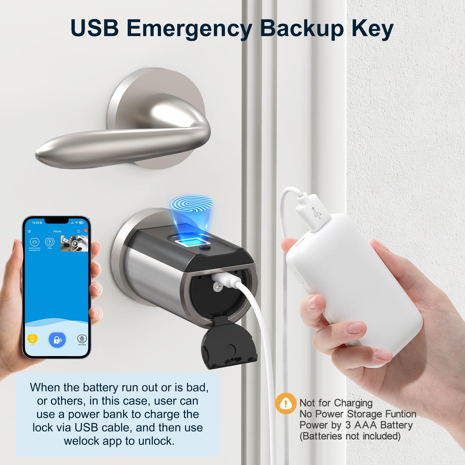WELOCK SECBNEBL51 Fingerabdruck Schloss,Elektronisches Türschloss mit RFID Karte Bluetooth WiFi für 30-70mm Verstellbarer Zylinder,Elektronischer Schließzylnder,Türschloss Fingerprint, Silber