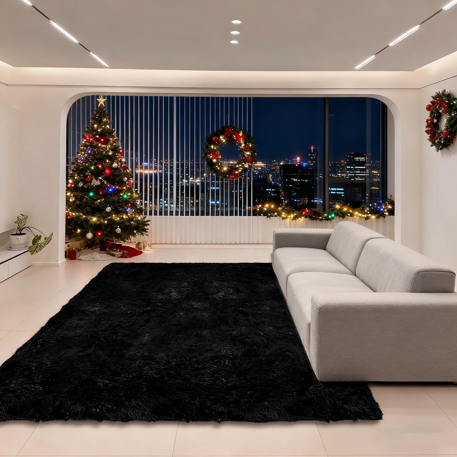 Tapis super doux pelucheux noir 270 x 280 cm de salon
