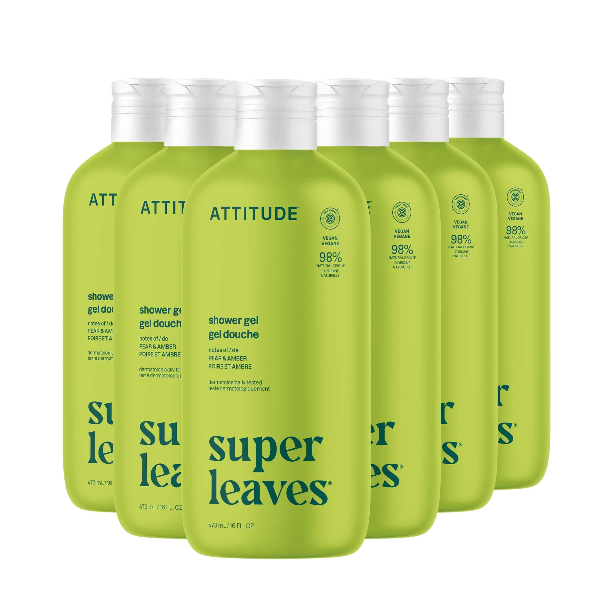 ATTITUDE Body Wash, EWG Verified Shower Gel, Dermatologically Tested, Plant and Mineral-Based, Vegan Personal Care Products, Pear & Amber Scent, 16 Fl