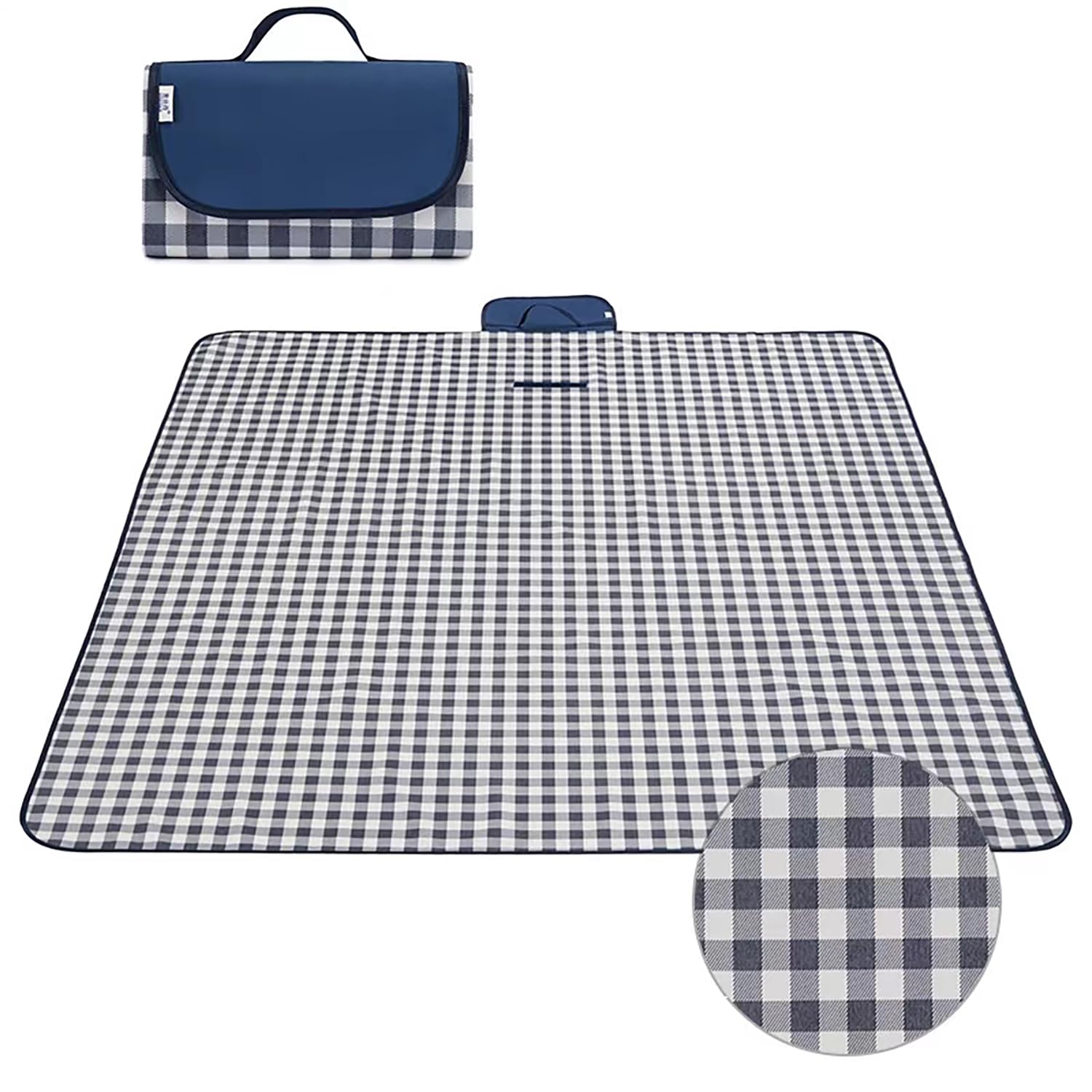 Wind Tour Waterproof Picnic Blanket with Carry Strap - Foldable Sandproof Outdoor Mat for Camping, Beach, Park - 59" x 71",Grey Grid (Single Mat)