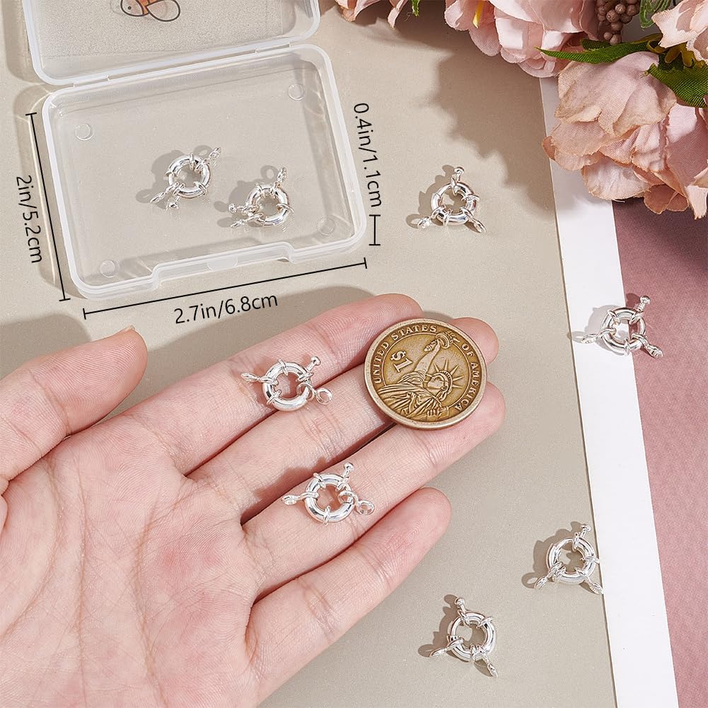 Beebeecraft 1 Box 10Pcs Round Spring Clasps 925 Sterling Silver Plated Lobster Clasp Bracelet Ring Clasp Necklace Link Connector Charms Clasp Open Trigger Findings for Jewelry Making Anklets DIY Craft