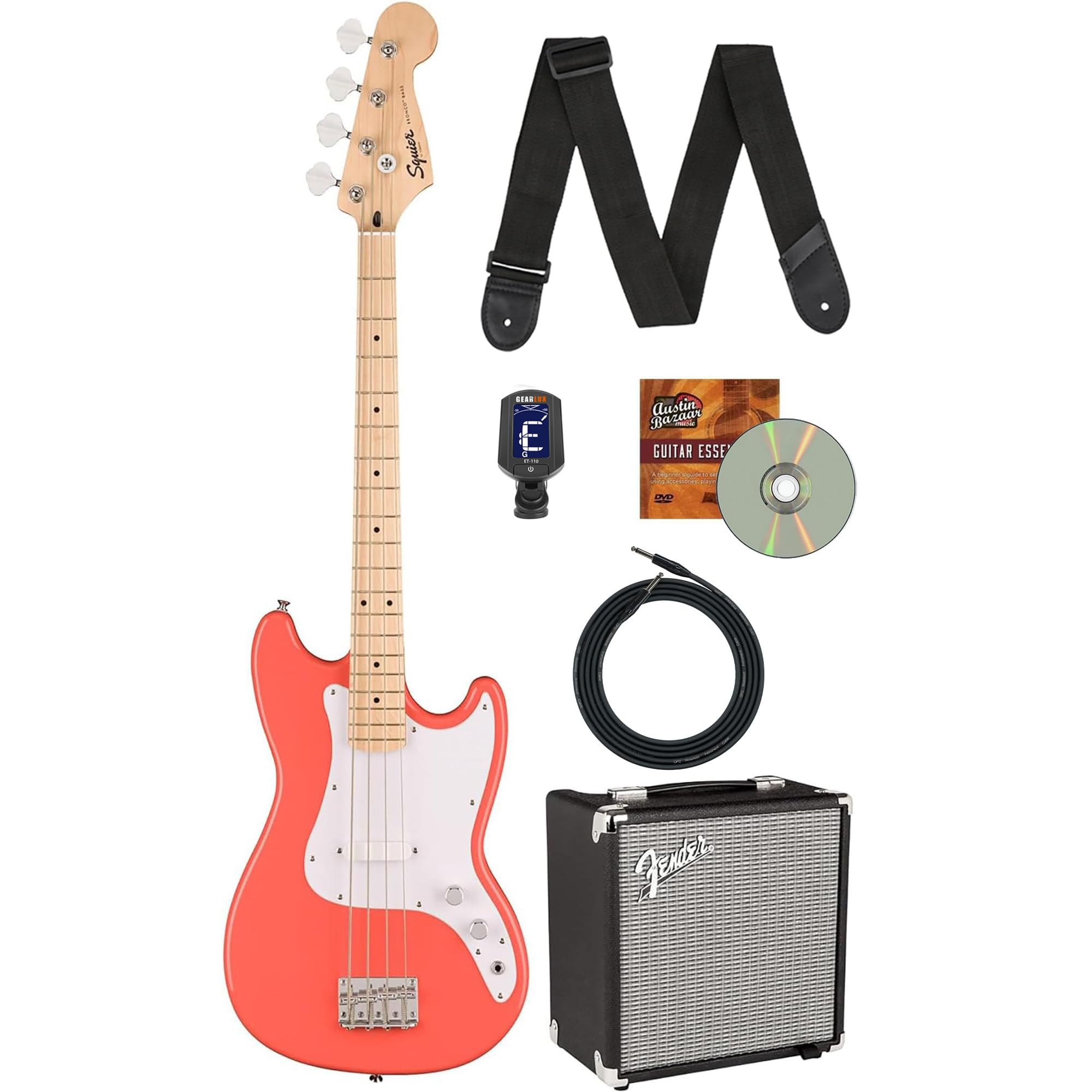 Amazon.com: Fender Squier Sonic Bronco Bass - Tahitian Coral