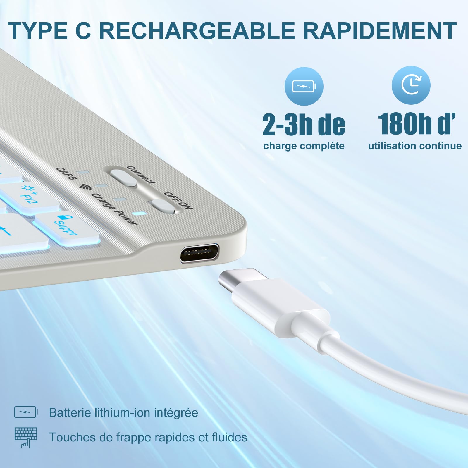 Vobafe Coque Clavier iPad Air 11 Pouces M4 2026/M3 2025/M2 2024, Air 10.9" 5ème 2022/4ème 2020, Etui Détachable Keyboard 7 Couleurs Rétroéclairées avec Porte Crayon, AZERTY Layout, Gris Clair