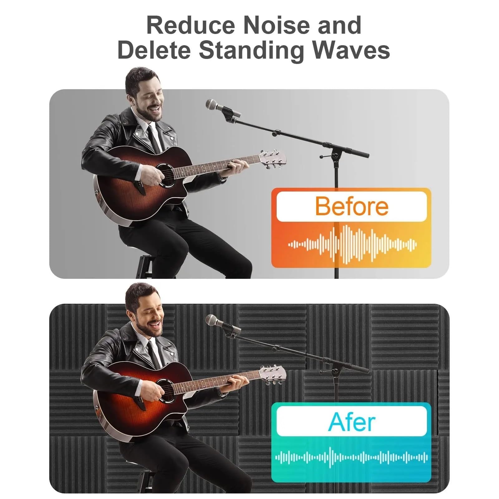 Paneles acústicos para paredes 100Pcs Studio Acoustic Foam Panel Soundproof Wall Noise Protective Sound Absorption Treatment Room 30x30x2.5cm(Gray)