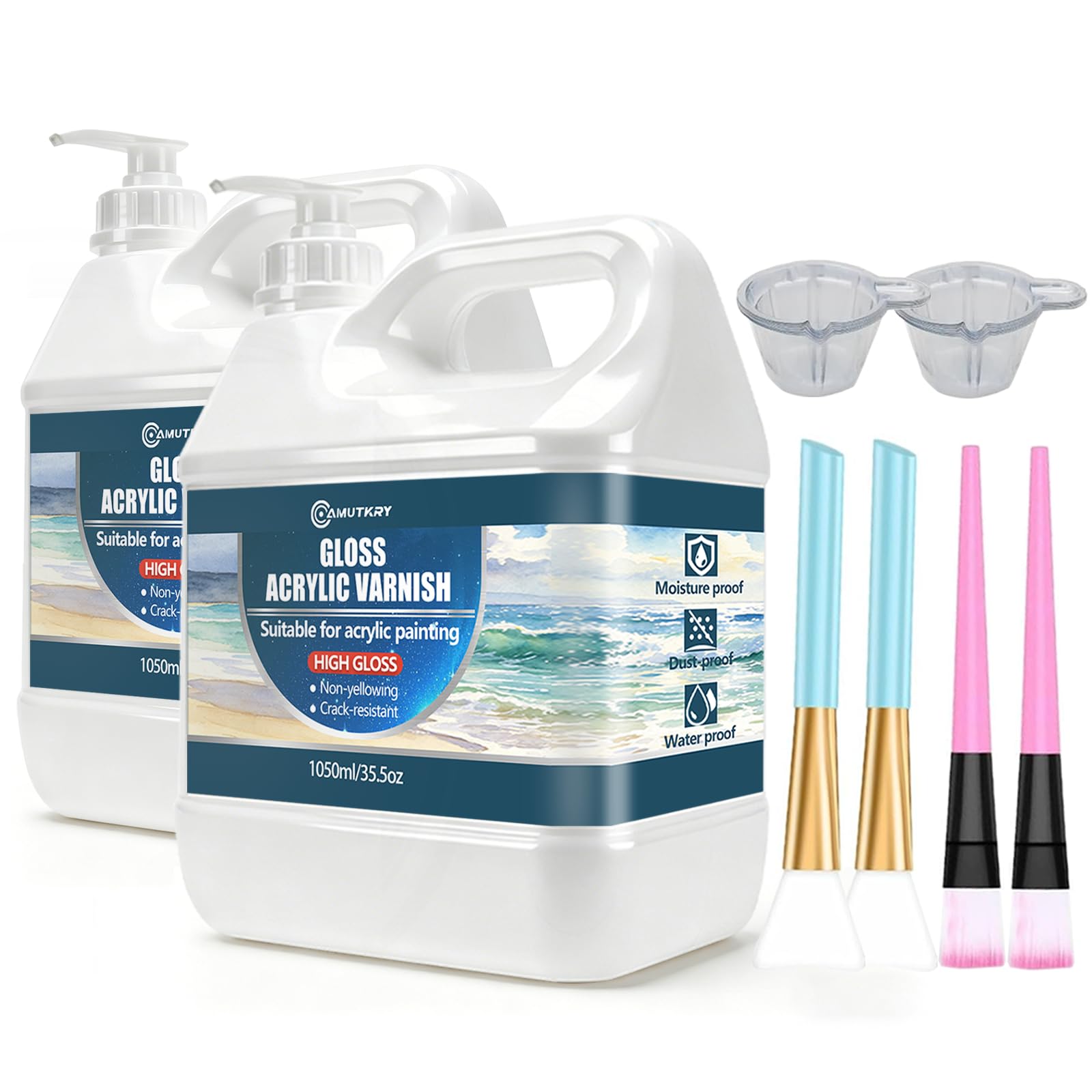 Barniz acrílico brillante grande con bomba, sellador transparente de alto brillo para pinturas acrílicas, secado rápido, a base de agua, no tóxico, protección UV y amarillento