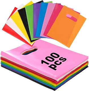ANZNKU 100 Pcs Multicolor Party Favor Bags, Plastic Goodie Bags for Birthday, Wedding, Baby Shower, Halloween, Christmas, Small Gift Bags for Candy, Treats, Favors & Crafts (15x20 cm)