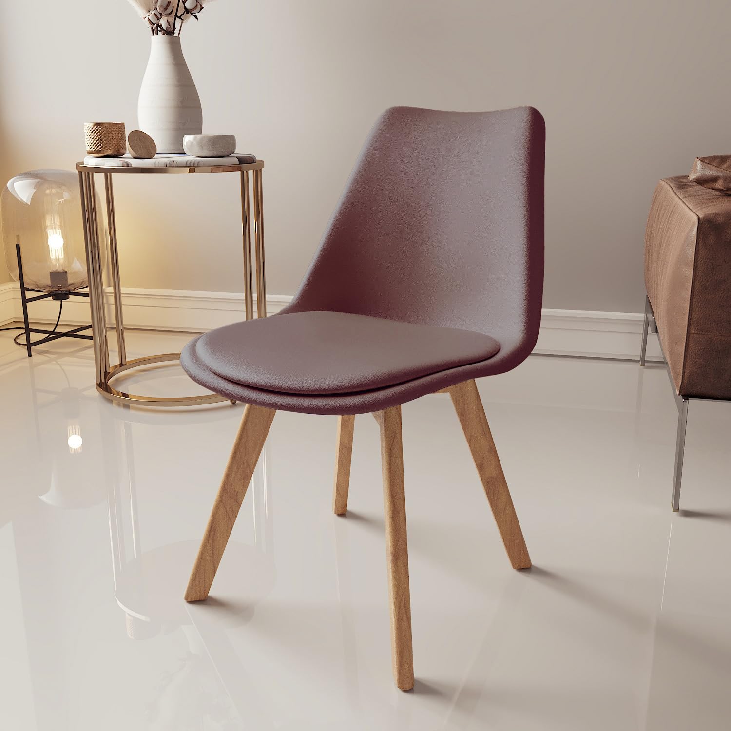 Arreditaly Set Di 4 Sedie Per Sala Da Pranzo Ufficio Con Gambe In Faggio Legno Massello Massiccio Stile Nordico Scandinavo Comoda Seduta Imbottita Ideale Per Soggiorno Sala Riunione (Rosso Cremlino)