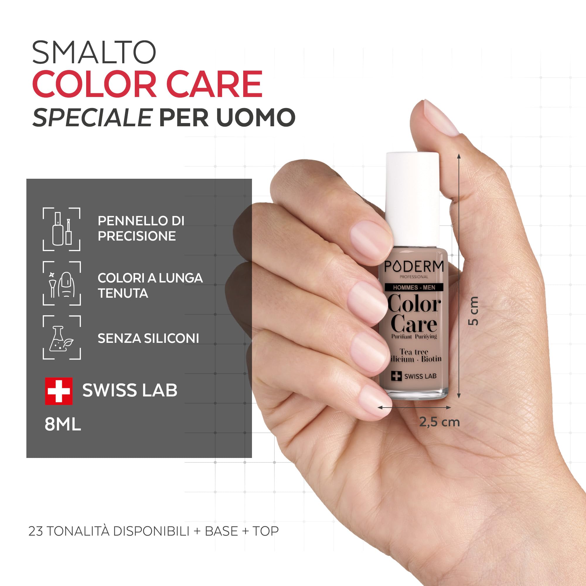 PODERM Smalto Invisibile Color Nude Micosi Unghie Uomo - Tea Tree Corregge Unghie Gialle Marchio Svizzero