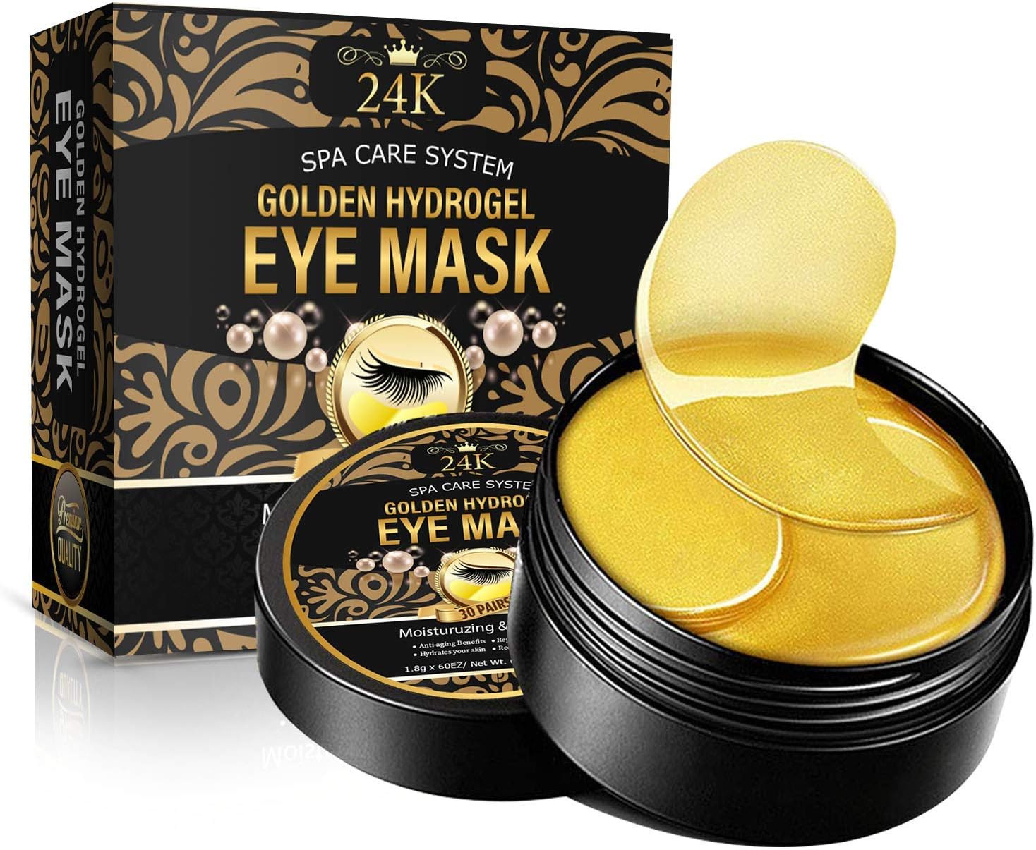 Under Eye Patches, 24K Gold Collagen Under Eye Mask, Anti-Aging Eye Pads for Puffy Eyes, Eye Bags & Dark Circles, Moisturizing Improve Elasticity 30 Pairs