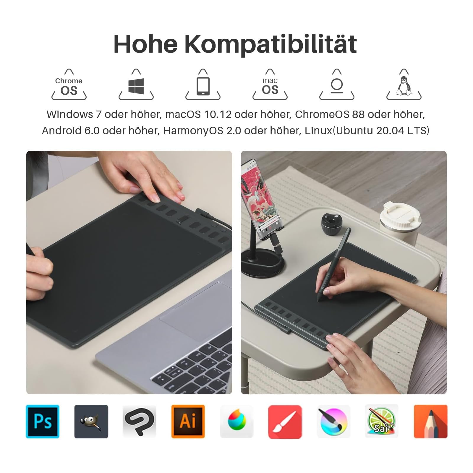HUION Inspiroy 2 M Grafiktablett, 8 Tasten + Scroller, Schwarz