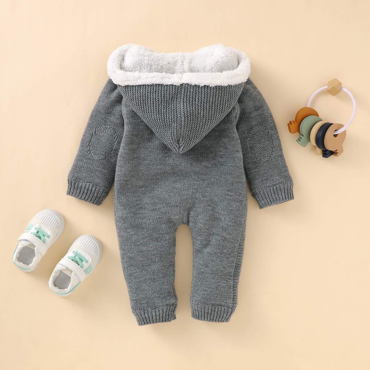 Haokaini Bebé Recién Nacido con Capucha Mameluco de Punto Suéter de Lana Más Cálido Traje de Nieve Mono Overoles Peleles Ropa de Abrigo de Invierno Infantil para Niños Niñas