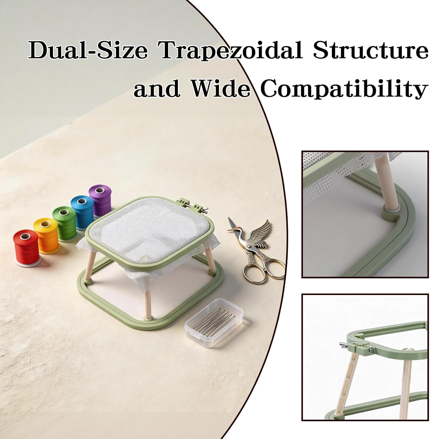 Multi-Functional Double Embroidery Stand, Portable Embroidery Stand for Cross Stitch, Needlework & Quilting, Suitable for Tabletop or Lap Use, Green