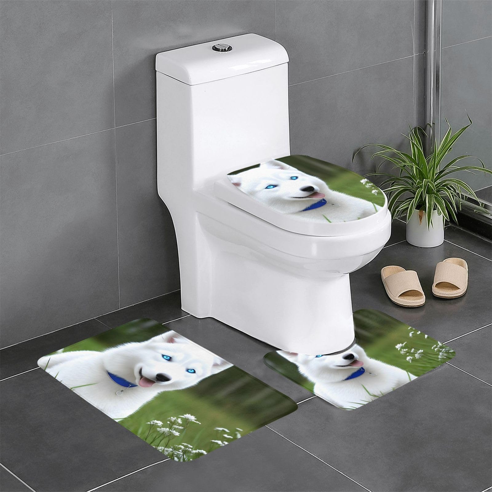 Tapis Husky en flanelle lot de 3 pour salle de bain 61x41 cm
