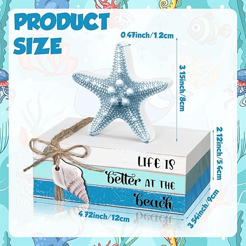 Miniatura 9 de Spiareal 4 piezas de decoración de bandeja escalonada de playa de verano, decoración de madera apilada de libros, decoración de casa de campo, mini