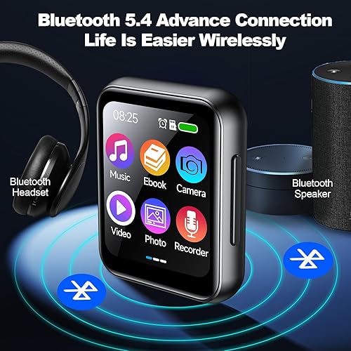 Miniatura 6 de Reproductor de MP3 con tarjeta TF de 128 GB, reproductor de audio con sonido Bluetooth 5.4 sin pérdidas, pantalla táctil de 2 pulgadas, reproductor