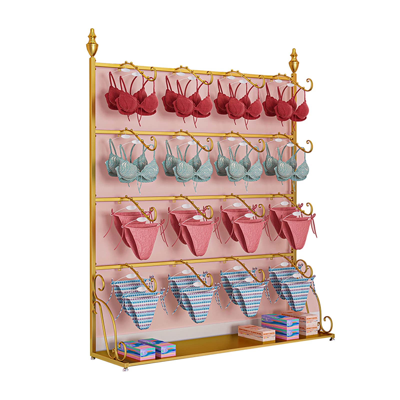 Generico Espositore per Biancheria Intima in Metallo per Boutique Commerciali, espositore per Vestiti Creativo Moderno da Pavimento a 4 Livelli, espositore per Reggiseni, Pantaloncini, Cost