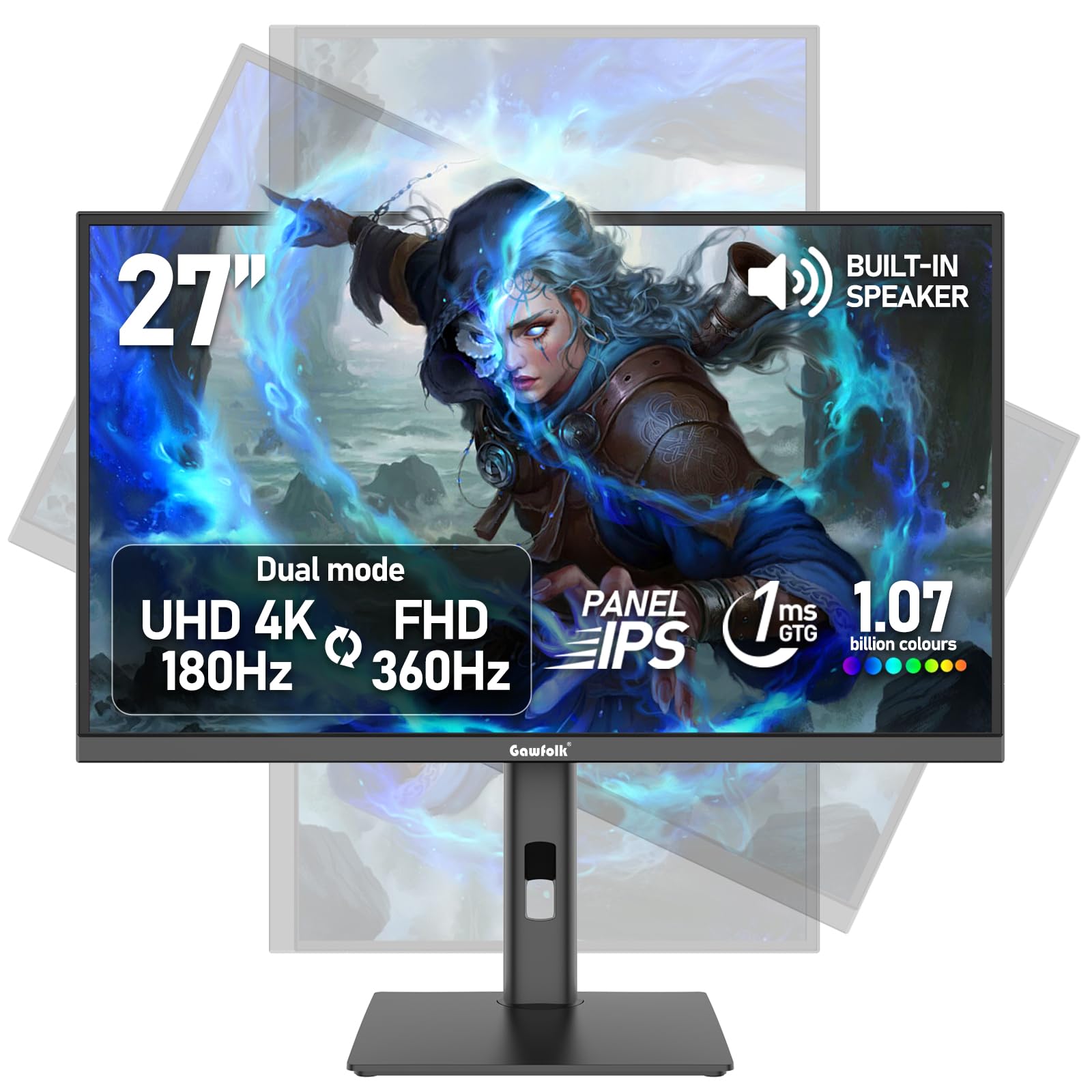 Gawfolk 27 inch IPS 2K QHD (2560×1440) Computer Monitor 75Hz Gaming PC Screen, 1ms，Adaptive Sync,100% sRGB, 1.07 Billion Colours,DisplayPort 1.4、 HDMI2.0, Built-in speaker- Black — view 11